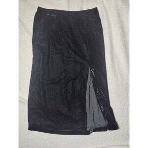Rachel Zoe Black Straight Velvet Midi Skirt With Side Slit Pull On L NWOT W32"